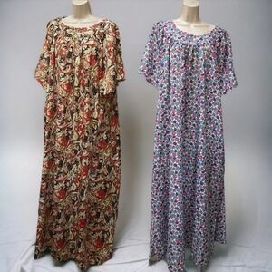 2 Vintage Muumuu Caftan Maxi House Brown Blue XL Free Size OSFM Nap Dresses